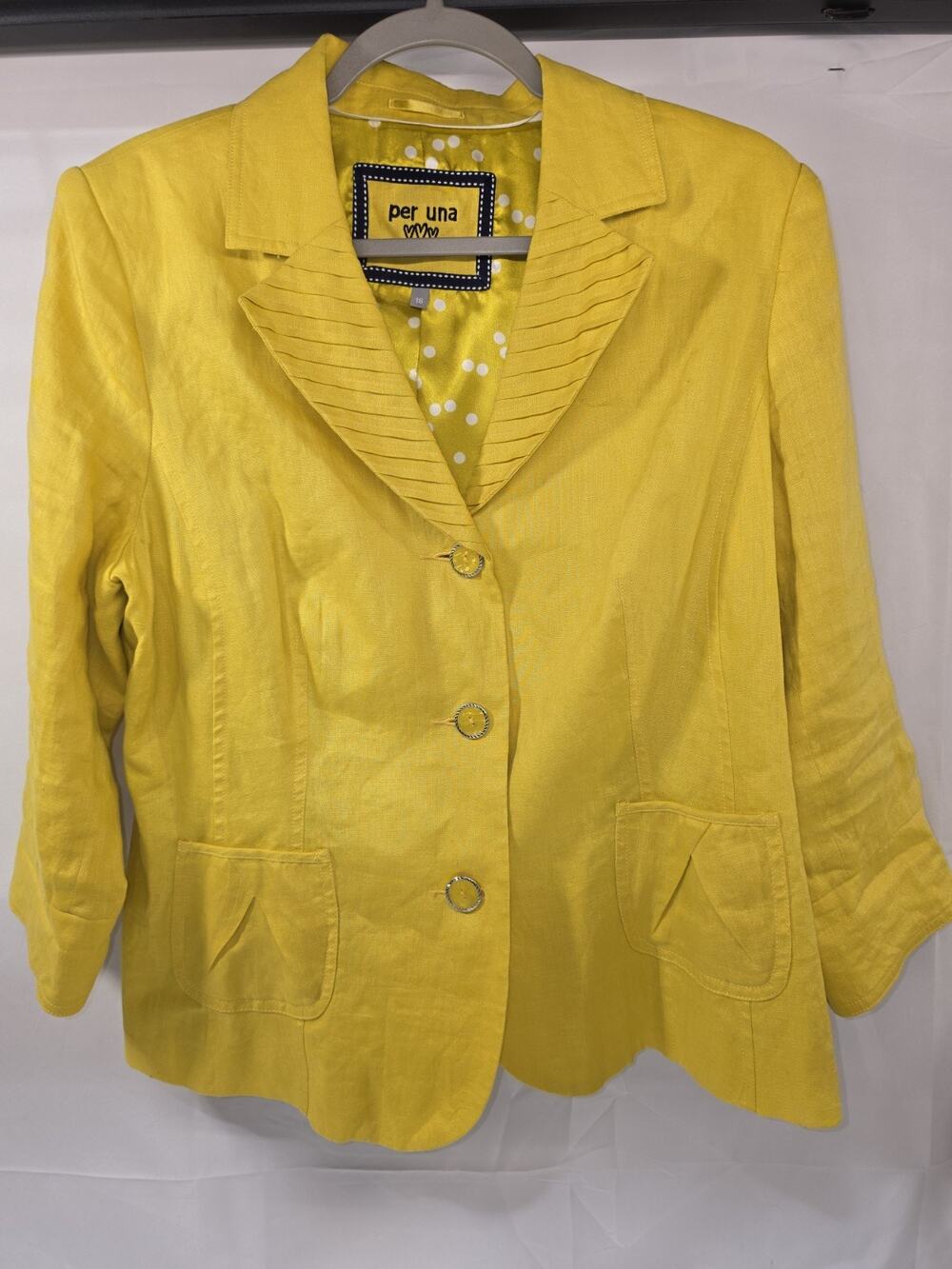 Per Una 100% Linen Jacket Gold Lined Summer Blazer Decorative Accents Sz 16 B8